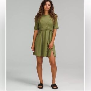 NWT LuLuLemon Olive Green Cotton Wrap Front T Shirt Dress Sz 4